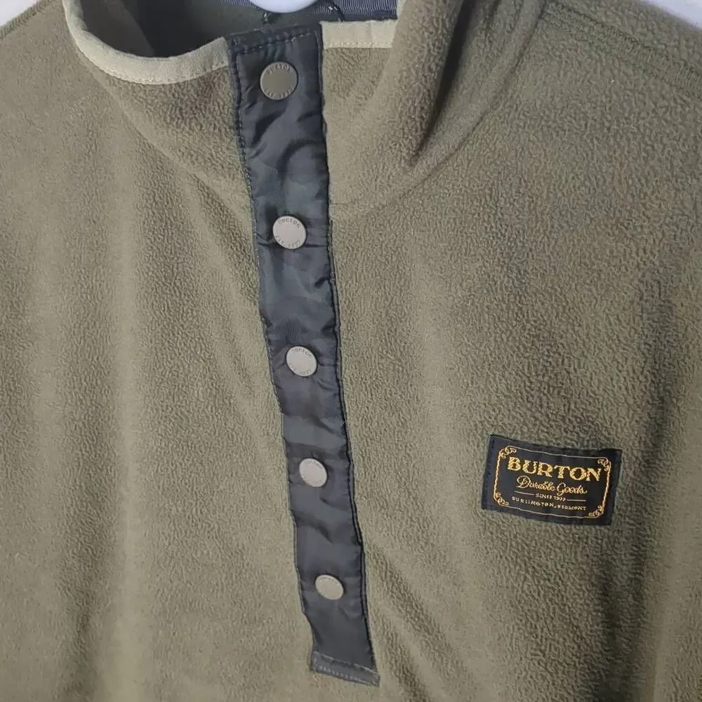 Burton Hearth Anorak Kangaroo Quarter Button Fleece Olive Camo Trim DryRide Swea